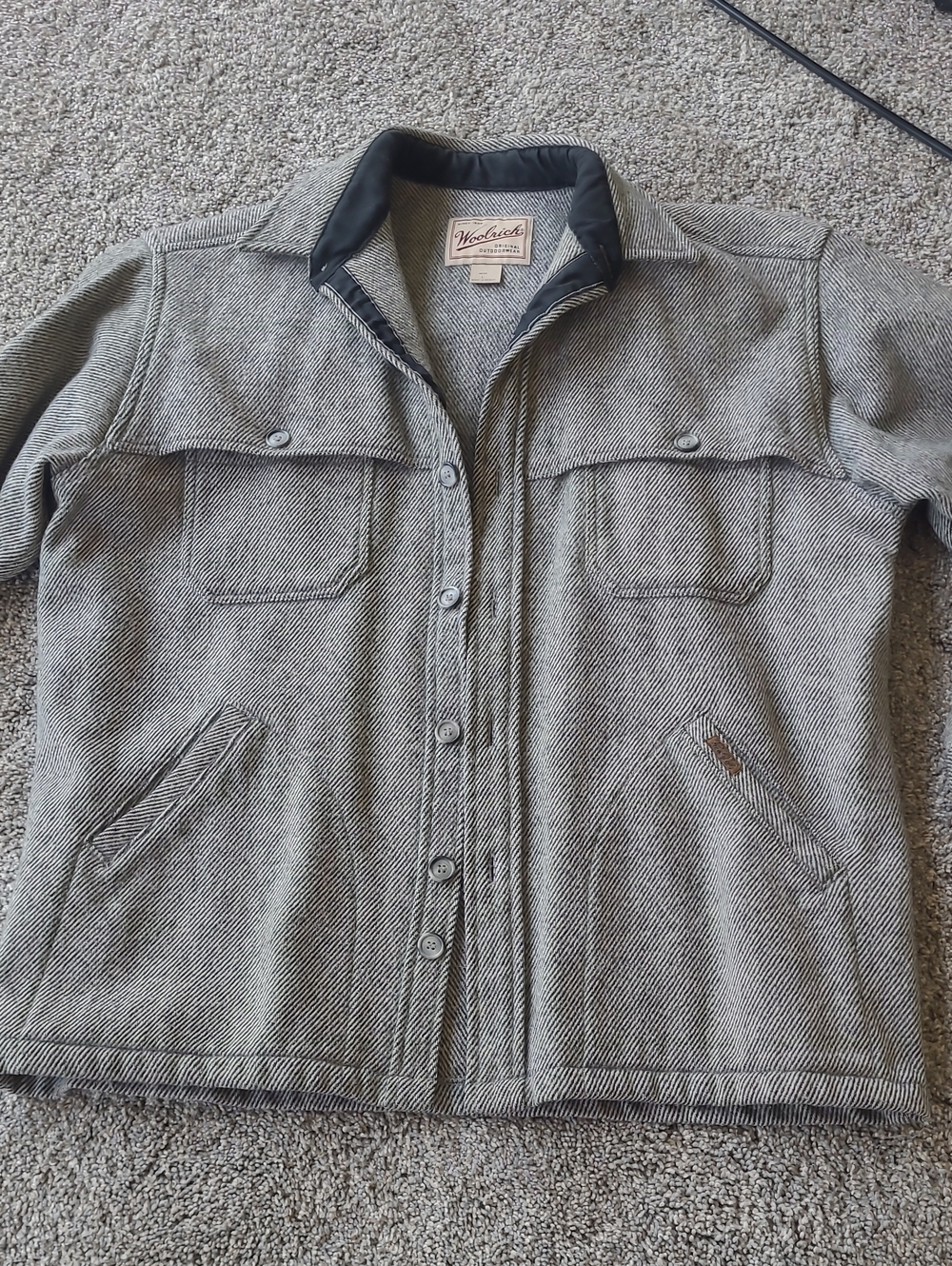 Woolrich Men's Gray Herringbone Field Jacket with Contrast Collar